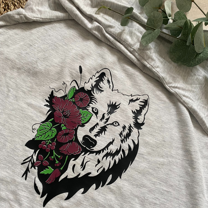 Plotterdatei Wolf mit Blumen