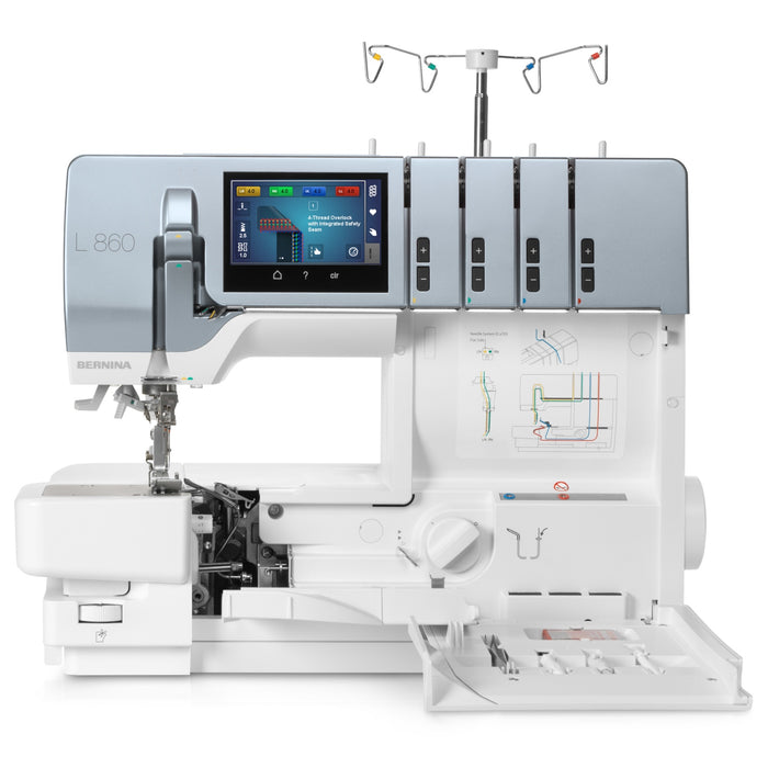 l 860 overlock mit geöffneter Frontklappe.