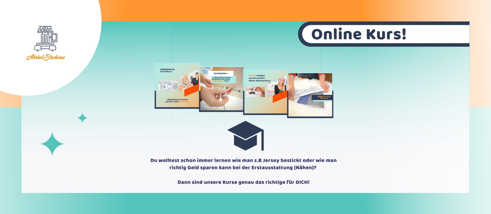 Online Kurse rund um das Thema Nähen, Sticken, Digitaliesieren, Sticksoftware, Mighty Hoop, Reinigen und Ölen und richtig Jersey besticke